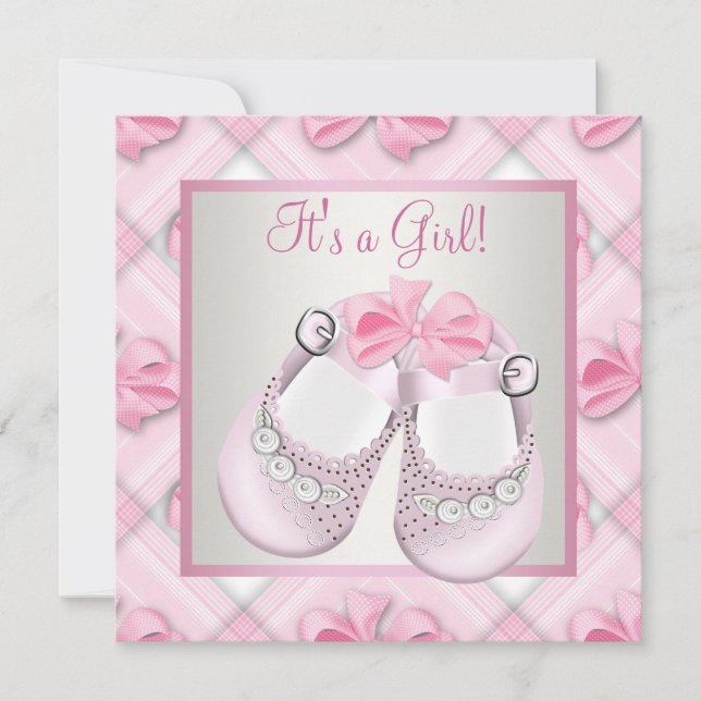 Rosa babyskor Rosa babyflicka Bebisdopp Inbjudningar (Framsida)