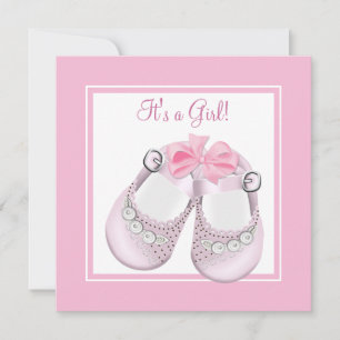 Rosa babyskor Rosa flicka baby shower Inbjudningar