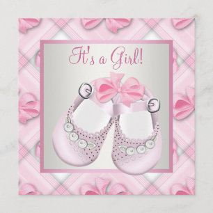Rosa babyskor Rosa flicka baby shower Inbjudningar