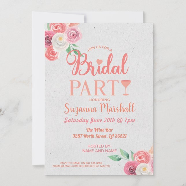 Rosa Bachelorette Brudens sida Inbjudan (Framsida)