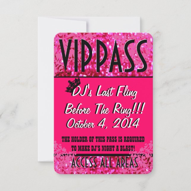 Rosa Bachelorette Party VIP PASS Inbjudningar (Framsida)