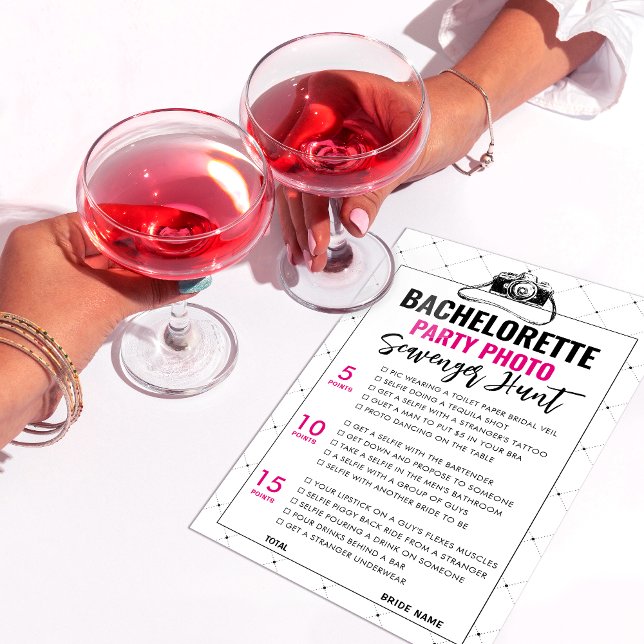 Rosa Bachelorette Photo Scavenger Hunt Game Card (Skapare uppladdad)