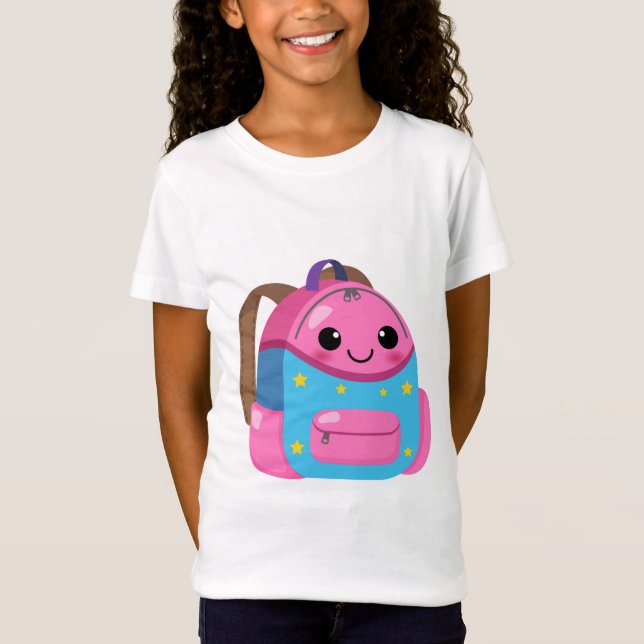 Rosa Back Pack för din dotter T Shirt (Framsida)