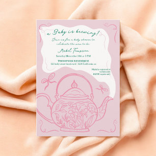 Rosa backar tekanna baby brinner duschar inbjudningar