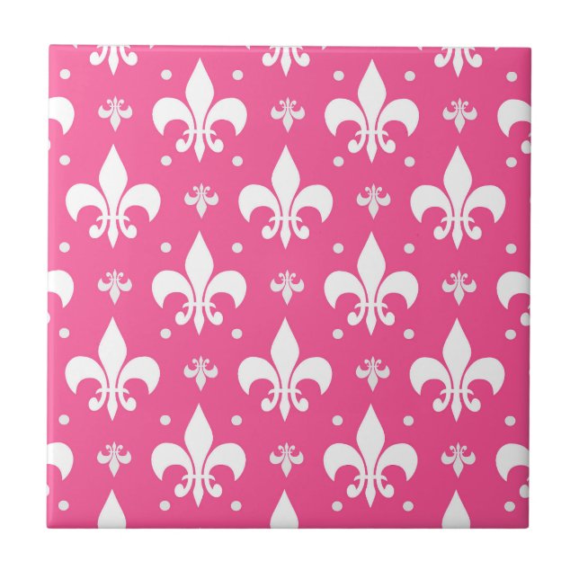 Rosa Background Fleur-de-lis Mönster Design Kakelplatta (Framsidan)