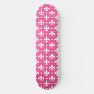 Rosa Background Fleur-de-lis Mönster Design Mini Skateboard Bräda 18,5 Cm