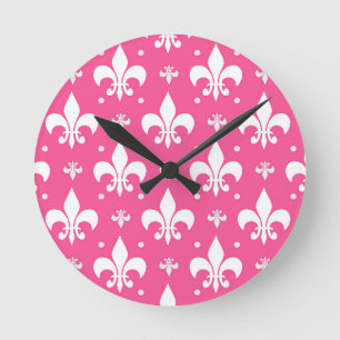 Rosa Background Fleur-de-lis Mönster Design Rund Klocka