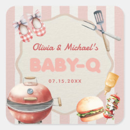Rosa Backyard BBQ Baby Q Baby Shower Sticker Fyrkantigt Klistermärke