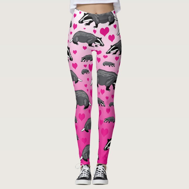 Rosa Badgers and Hearearts Leggings (Framsida)