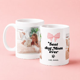 Rosa båge Bästa hundmamma någonsin Anpassad 2 Foto Kaffemugg