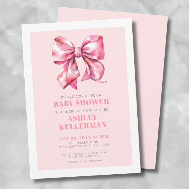 Rosa Båge Bebisens Förfest (Baby Shower) Inbjudningar (Pink Bow Baby Shower Invitation)