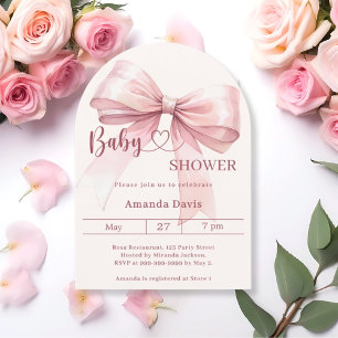 Rosa båge beige kräm flicka Baby Shower Inbjudningar