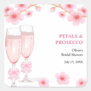 Rosa båge blomblad och Prosecco bröllopsdusch Fyrkantigt Klistermärke