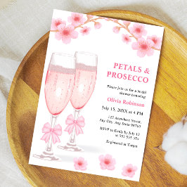 Rosa båge blomblad och Prosecco bröllopsdusch Inbjudningar