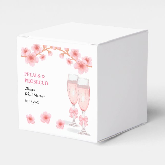 Rosa båge blommiga kronblad och Prosecco bröllopsd Presentaskar (Framsidan Sidan)