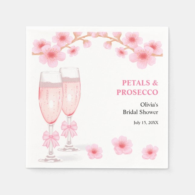 Rosa båge Blommiga kronblad och Prosecco Bröllopsf Pappersservett (Framsidan)