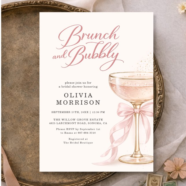 Rosa Båge Brunch och Bubbly Bröllopsfest Inbjudningar (Skapare uppladdad)