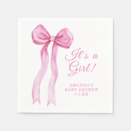 Rosa båge Det är en tjej Bebisens baby shower Pappersservett
