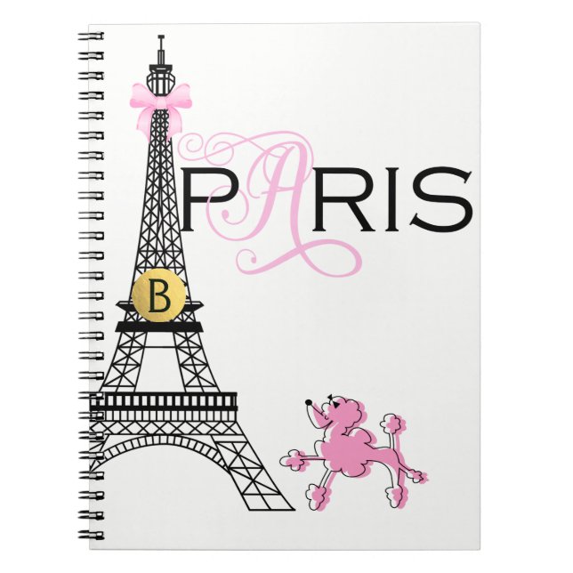 Rosa båge Eiffeltorn Paris Frankrike Pudel Chic Anteckningsbok (Framsidan)