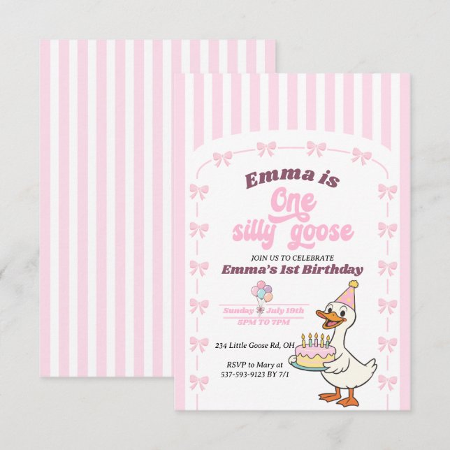 Rosa båge En dum gås Tjej 1-års födelsedagsfest  (Fram/baksida)