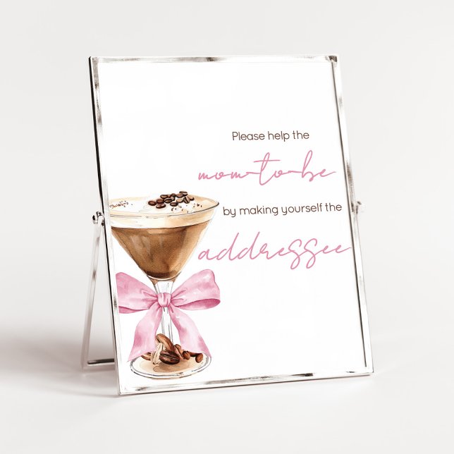 Rosa Båge Espresso Dusch Kuvert Station Skylt (Espresso Baby Shower Sign)