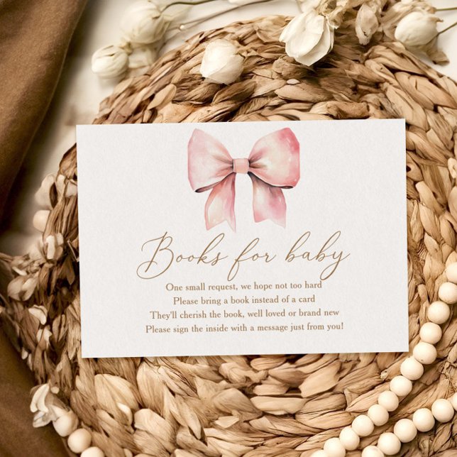 Rosa båge flicka baby shower böcker för bebis tilläggskort (Skapare uppladdad)
