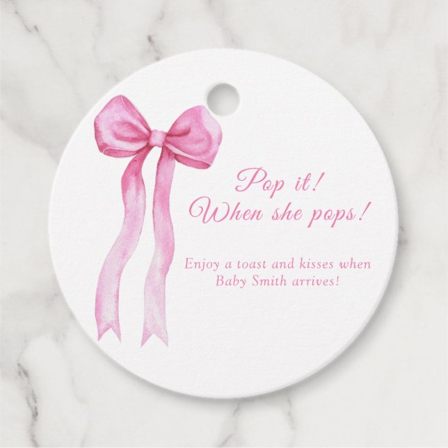 Rosa båge - hoppa när hon poppar gåvor etiketter (Framsida)