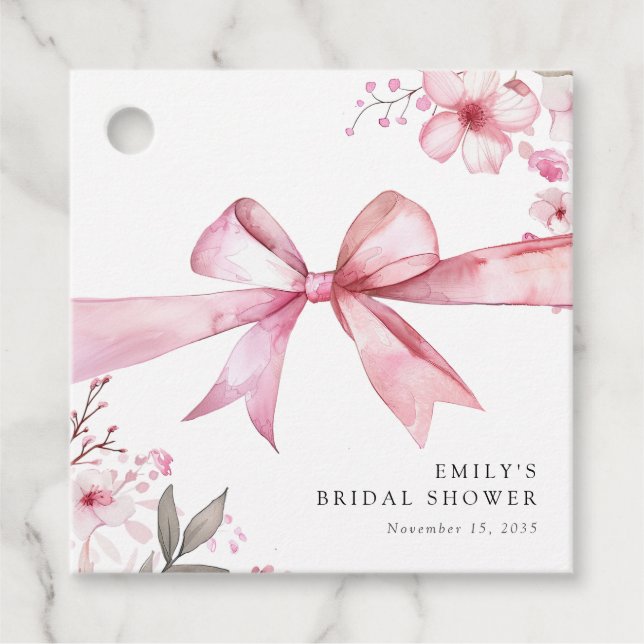 Rosa båge knyter knuten bröllopsfest gåvor etiketter (Framsida)