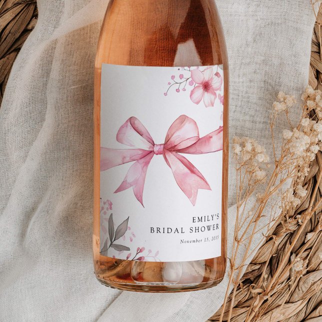 Rosa båge knyter knuten bröllopsfest vinflaska etikett (Skapare uppladdad)