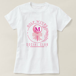 Rosa båge krans monogram golf fruar social klubb t shirt