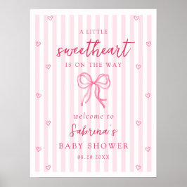 Rosa båge lilla hjärta bebis shower välkommen poster