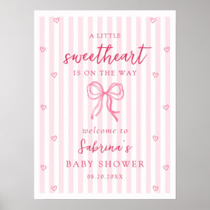 Rosa båge lilla hjärta bebis shower välkommen poster