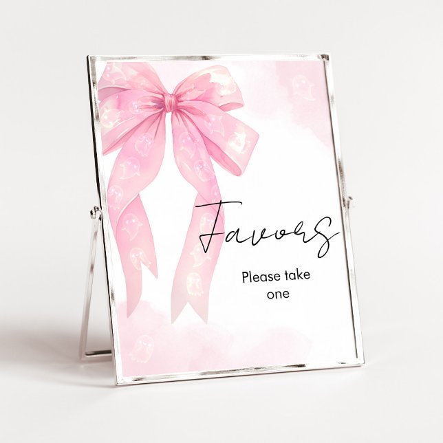 Rosa båge Little Boo Baby Shower Favors Skylt (Girl Coquette Halloween Baby Shower Favors SIgn)