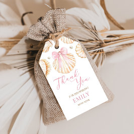 Rosa båge snäckskal baby shower tacksamt gåvokort presentetikett