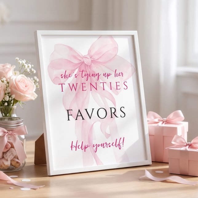 Rosa båge som knyter ihop 20-tals festskylt 30-års poster (Skapare uppladdad)