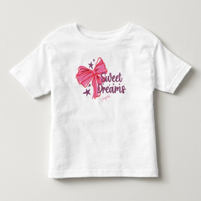 Rosa båge "Söta drömmar" Glittertypografi T Shirt (Framsida)