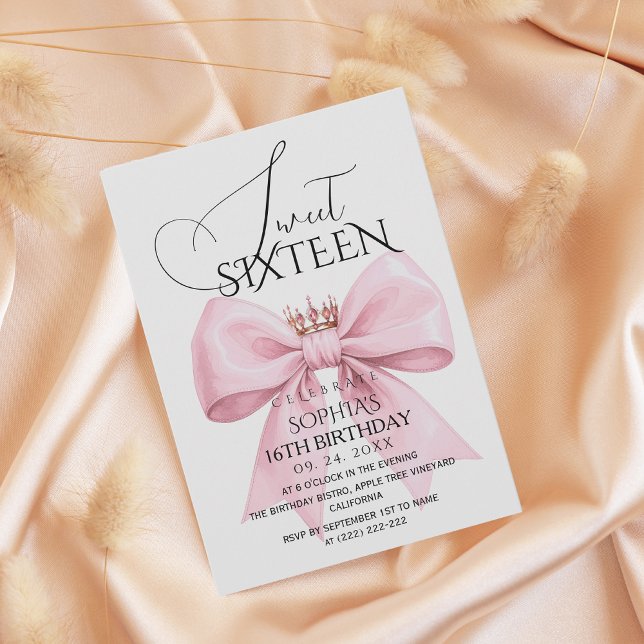 Rosa båge Sweet 16 födelsedagsfest Inbjudningar (Skapare uppladdad)