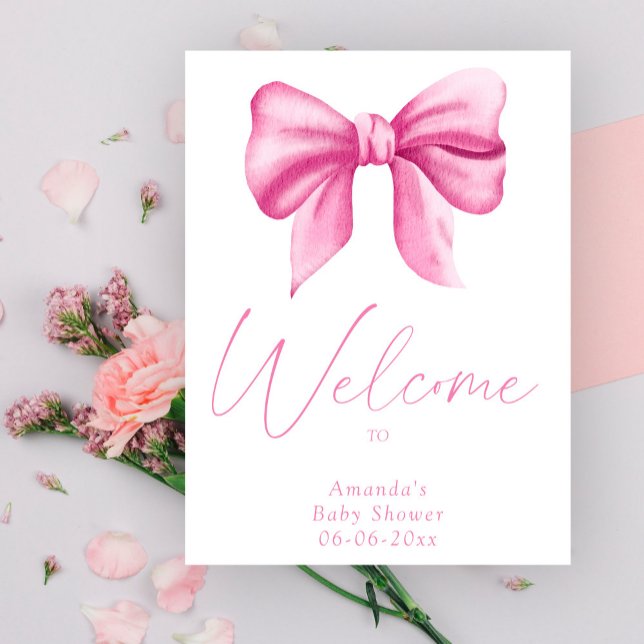 Rosa båge - välkommen babydusch party poster (Skapare uppladdad)