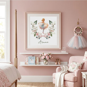 Rosa båge Vattenfärg Ballerina Pojkrum Flicka Poster