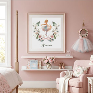 Rosa båge Vattenfärg Ballerina Pojkrum Flicka Poster