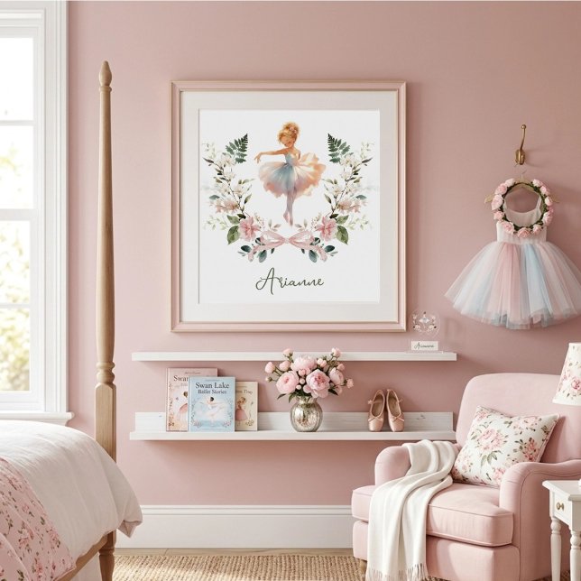 Rosa båge Vattenfärg Ballerina Pojkrum Flicka Poster (Skapare uppladdad)