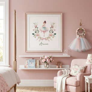 Rosa båge Vattenfärg Ballerina Pojkrum Flicka Rum Poster
