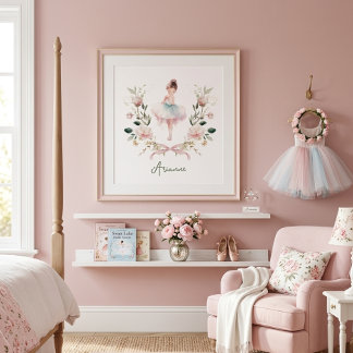 Rosa båge Vattenfärg Ballerina Pojkrum Flicka Rum Poster
