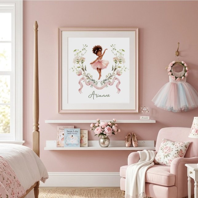 Rosa båge Vattenfärg Ballerina Pojkrum Flicka Rum Poster (Skapare uppladdad)