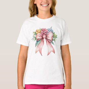 Rosa båge Vattenfärg Blommor Coquette Flickor T Shirt