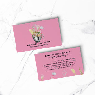 Rosa bageriet bakverk handverktyg kock laga mat visitkort