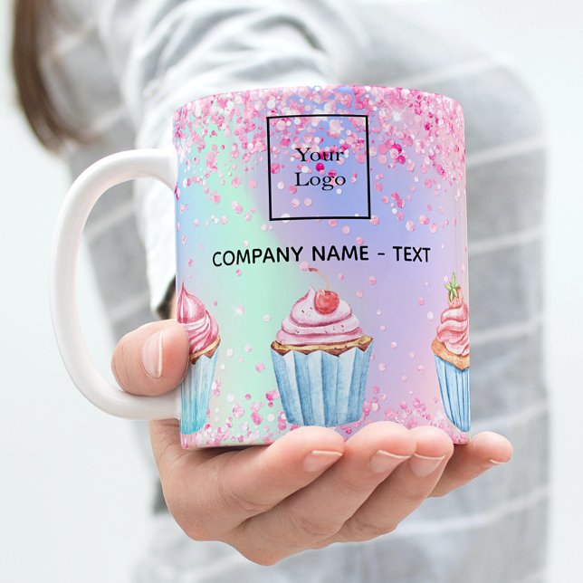 Rosa bageriet glitter muffins logotyp qr kod kaffemugg (Skapare uppladdad)
