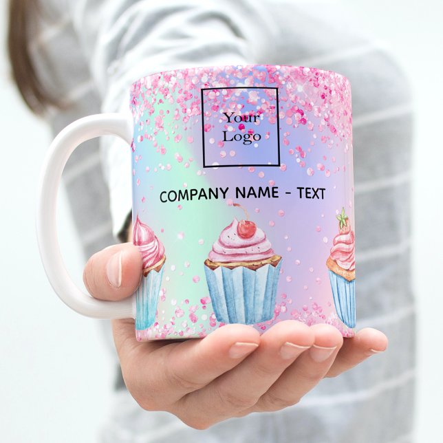 Rosa bageriet glitter muffins logotyp qr kod kaffemugg (Skapare uppladdad)