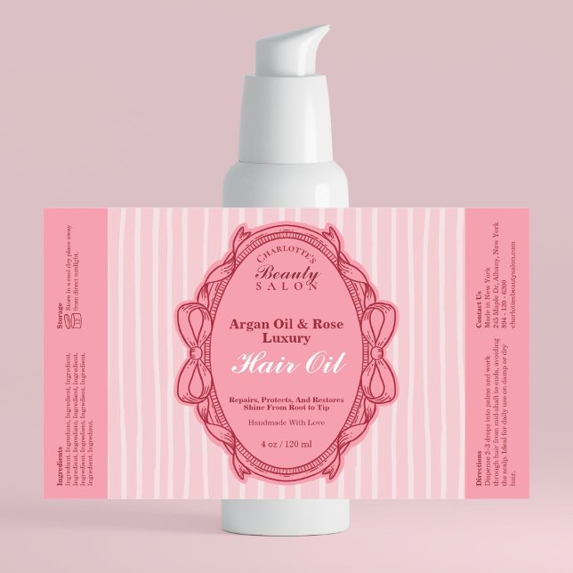Rosa bågram för skönhetsoljeflaskans etikett (Pink Bow Frame Beauty Oil Bottle Label)