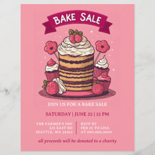 Rosa Bake Sale-inbjudan Reklamblad